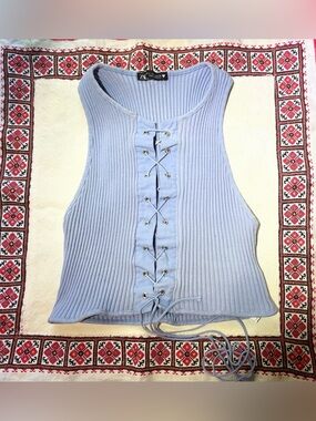 ZARA Light Blue Ribbed Lace-Up Tank